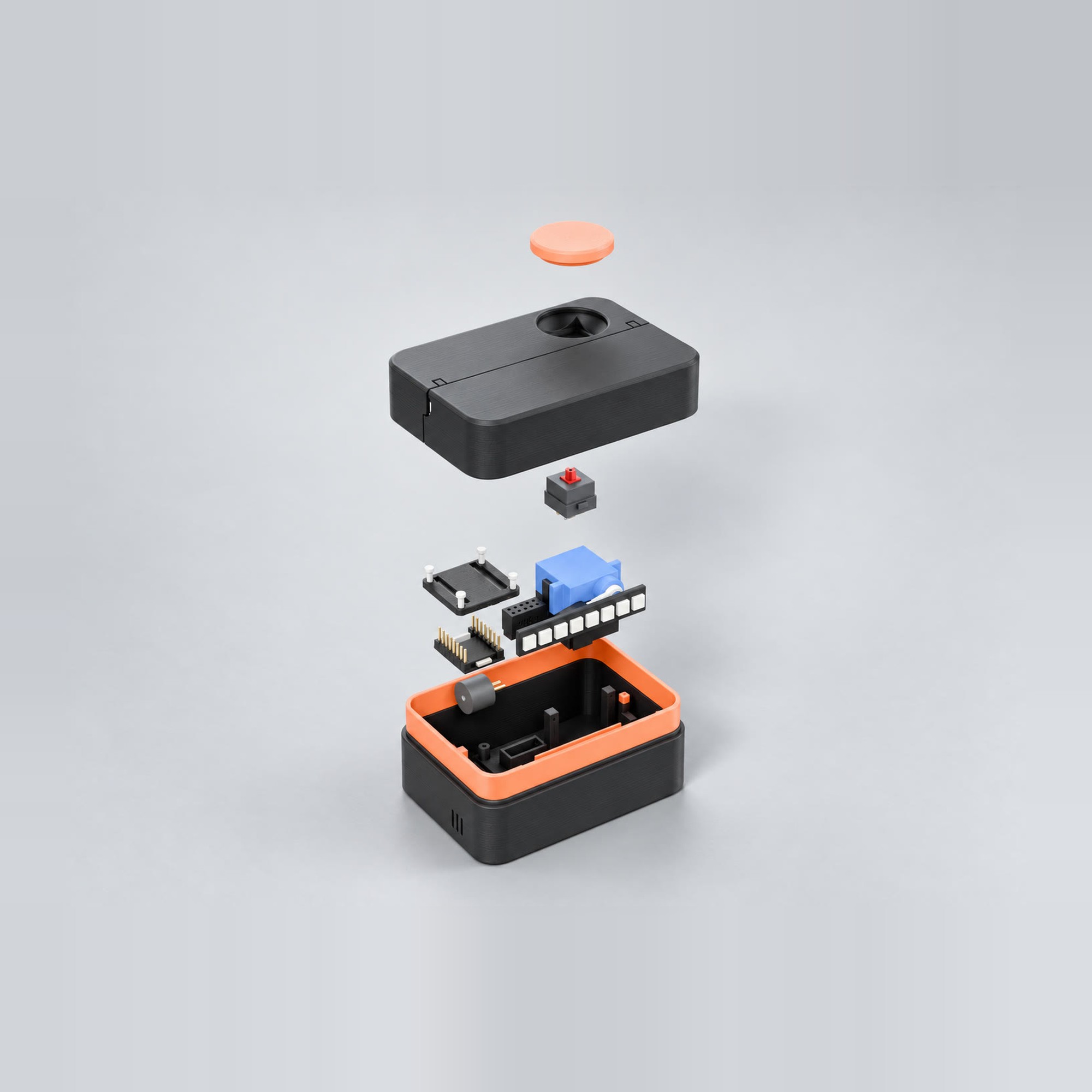 Exploded render showing the electronics inside