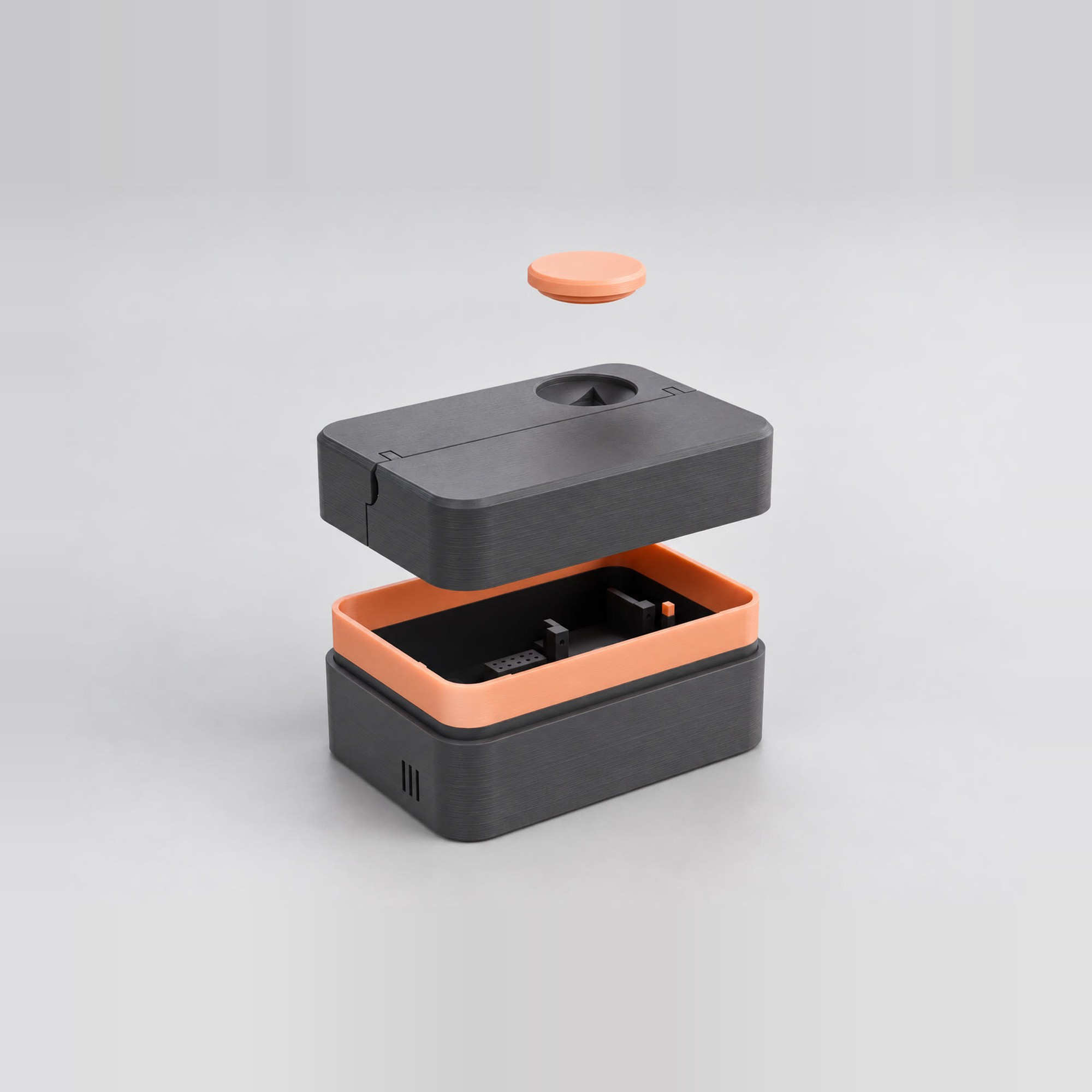 Exploded render of the printed parts