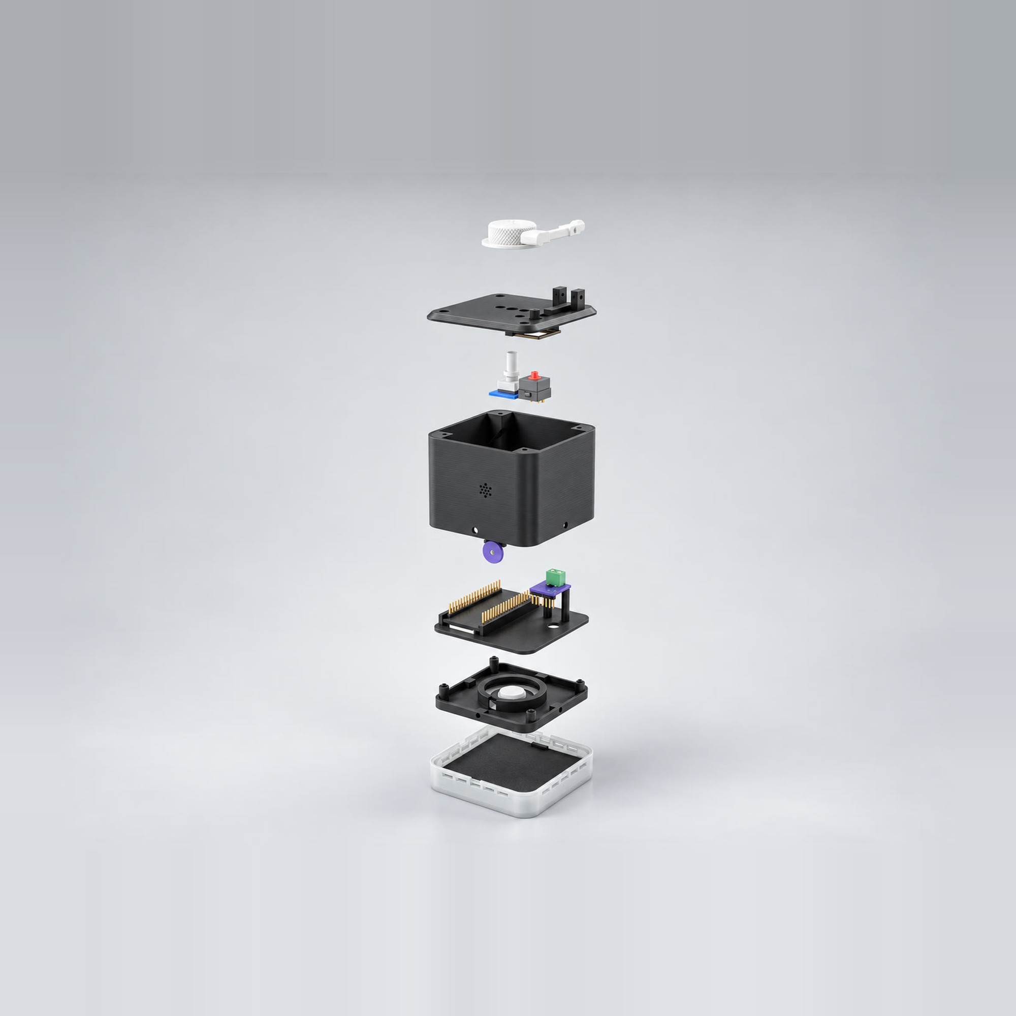 Exploded render showing the electronics inside