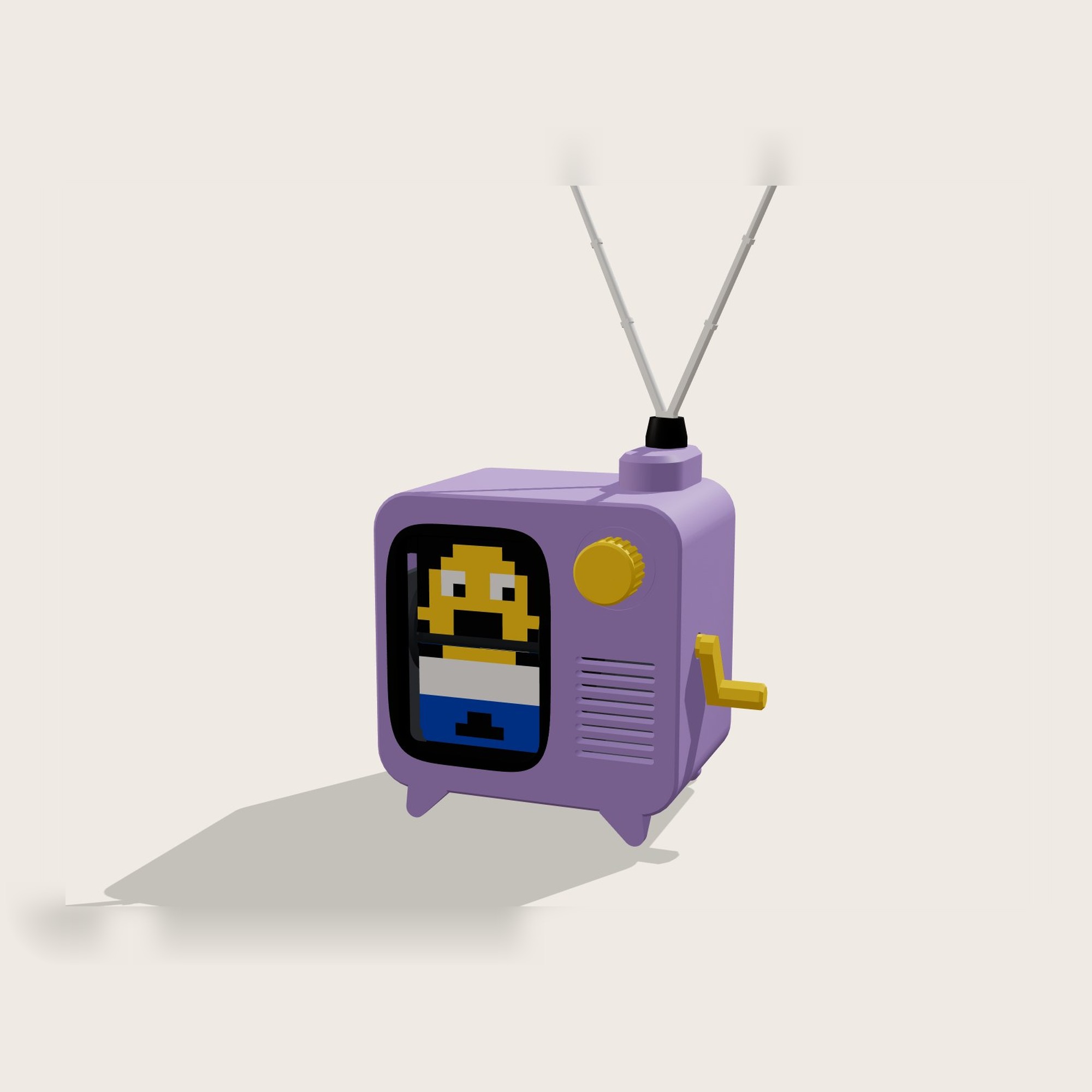 Light purple flap TV with legs, front